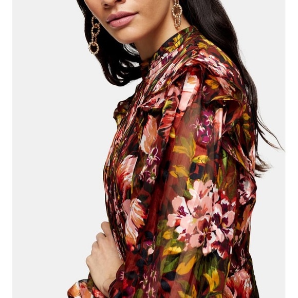 NWT TOPSHOP Fallen Floral Long Sleeve Midi Dress 2 - Picture 4 of 10